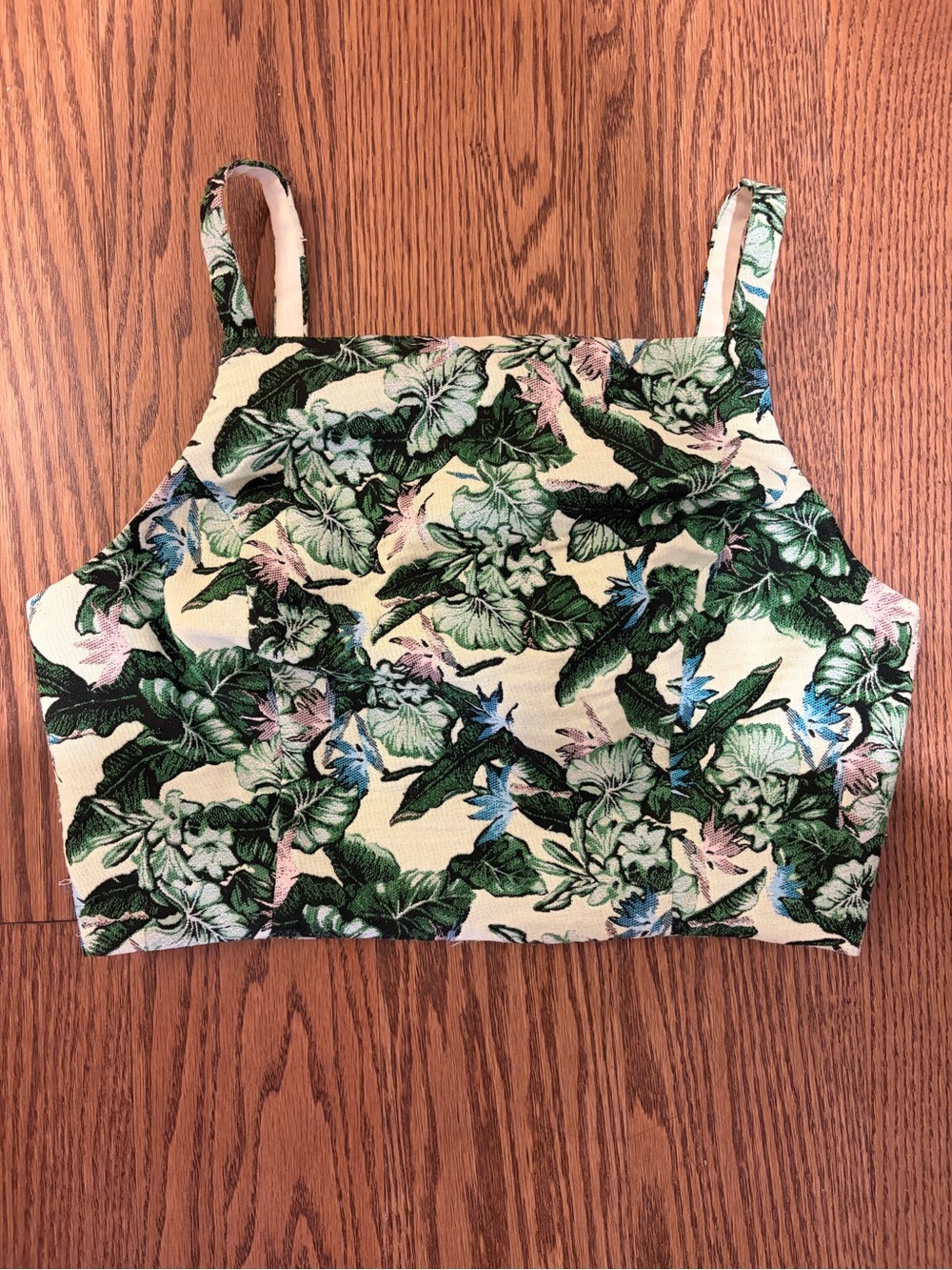 Topshop Tropical Floral Cropped Tank - Green/White